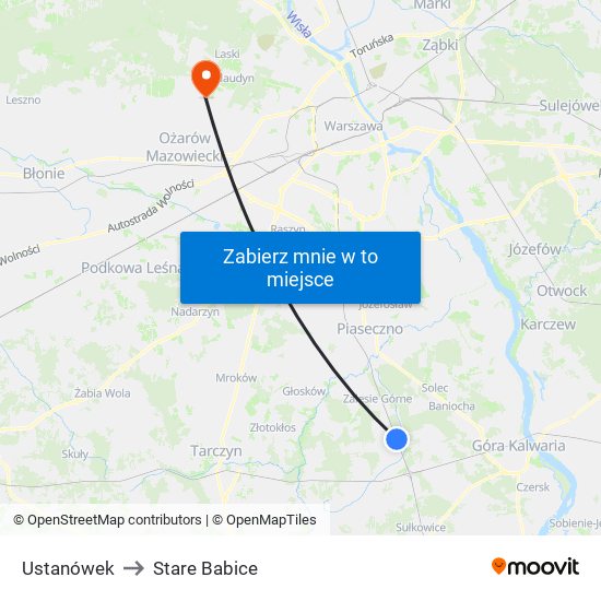 Ustanówek to Stare Babice map