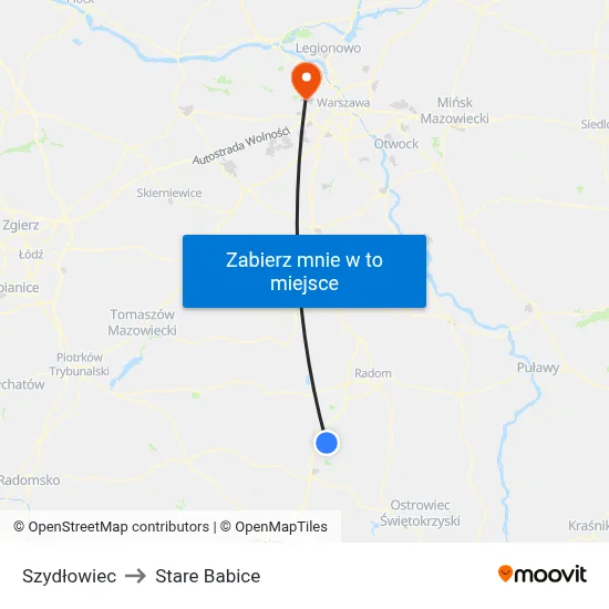 Szydłowiec to Stare Babice map
