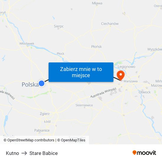 Kutno to Stare Babice map