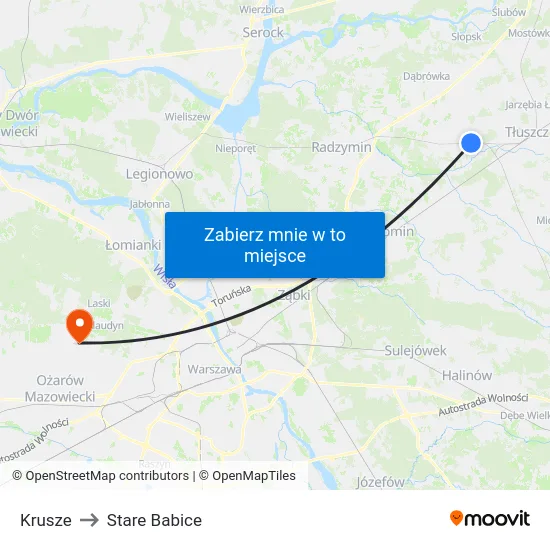 Krusze to Stare Babice map