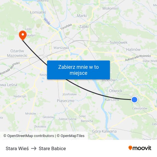 Stara Wieś to Stare Babice map