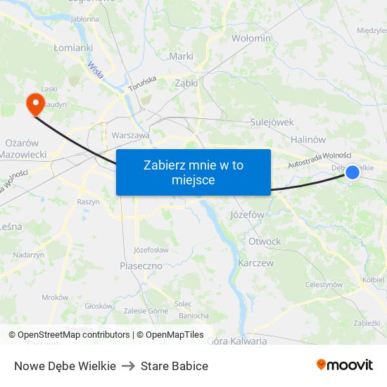 Nowe Dębe Wielkie to Stare Babice map