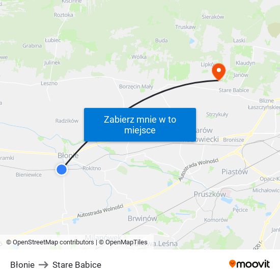 Błonie to Stare Babice map