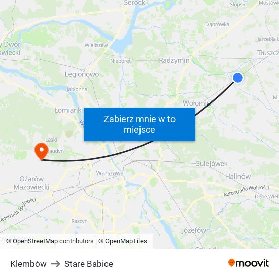 Klembów to Stare Babice map