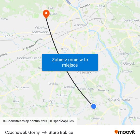 Czachówek Górny to Stare Babice map