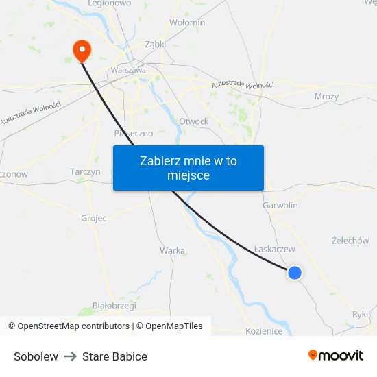 Sobolew to Stare Babice map