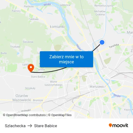 Szlachecka to Stare Babice map