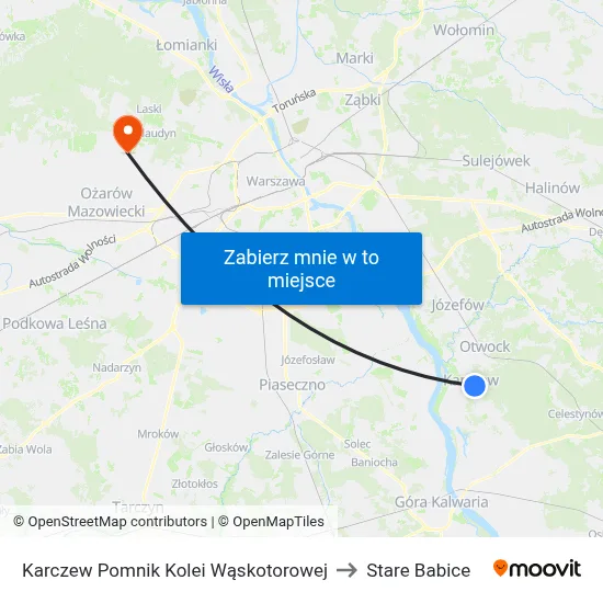 Karczew Pomnik Kolei Wąskotorowej to Stare Babice map