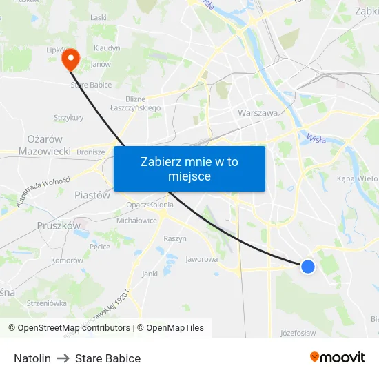 Natolin to Stare Babice map