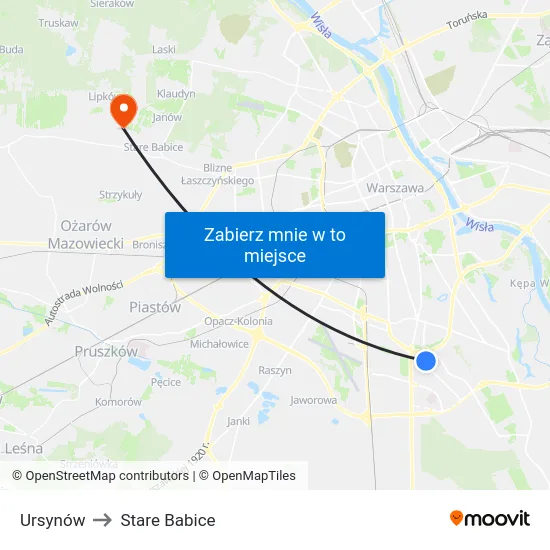Ursynów to Stare Babice map