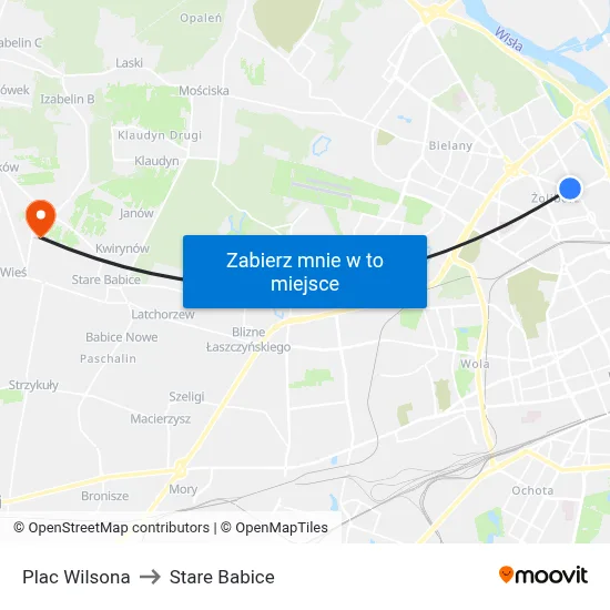 Plac Wilsona to Stare Babice map