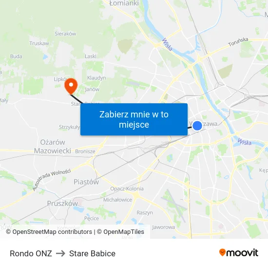 Rondo ONZ to Stare Babice map