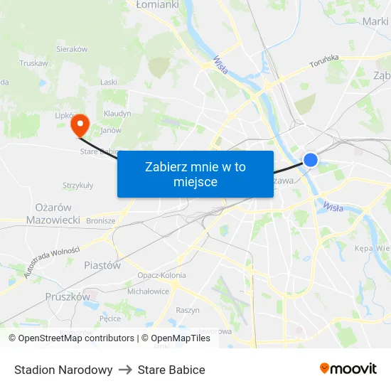 Stadion Narodowy to Stare Babice map