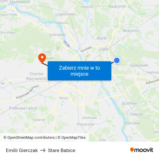 Emilii Gierczak to Stare Babice map