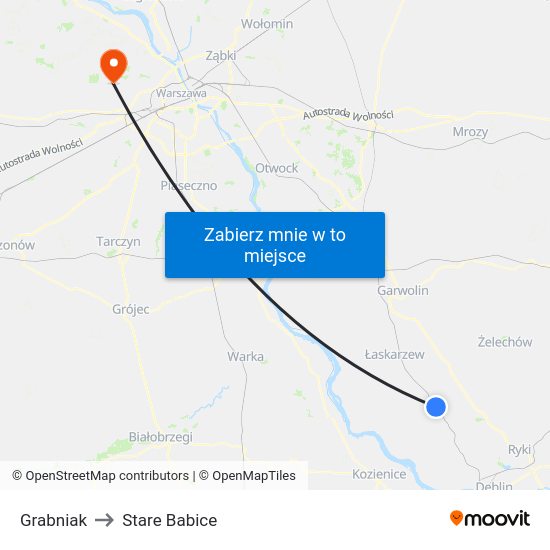 Grabniak to Stare Babice map