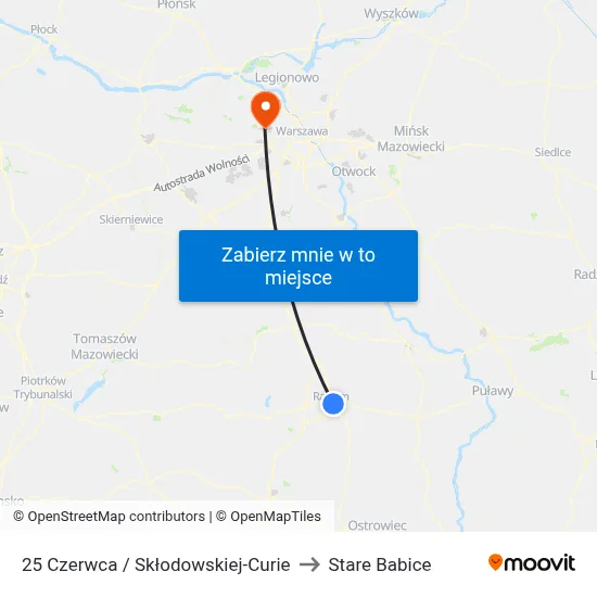 25 Czerwca / Skłodowskiej-Curie to Stare Babice map