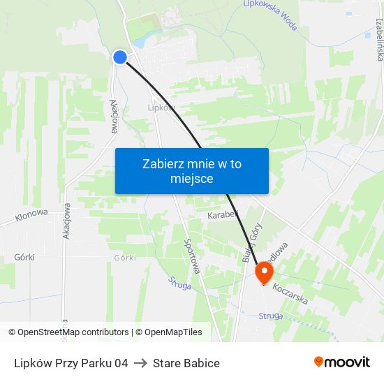 Lipków Przy Parku to Stare Babice map