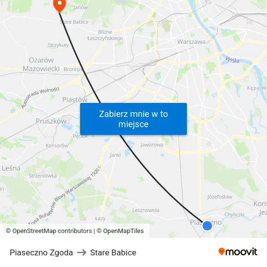 Piaseczno Zgoda to Stare Babice map