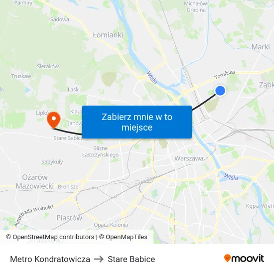 Metro Kondratowicza to Stare Babice map