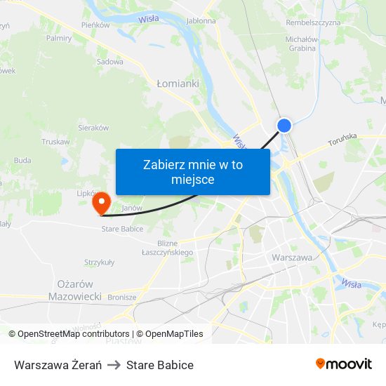 Warszawa Żerań to Stare Babice map