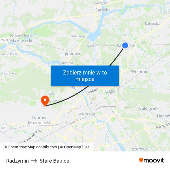 Radzymin to Stare Babice map