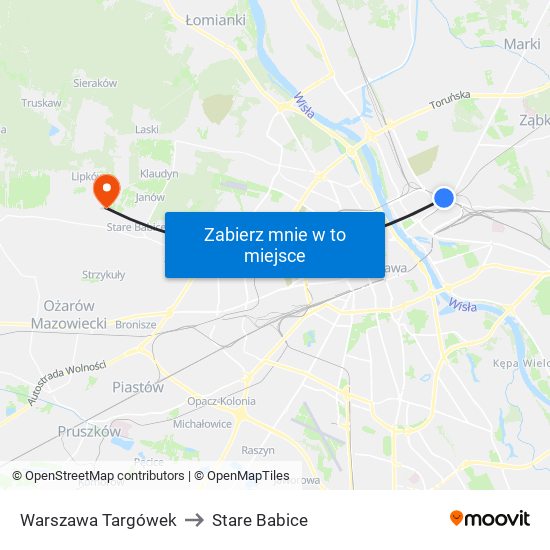 Warszawa Targówek to Stare Babice map