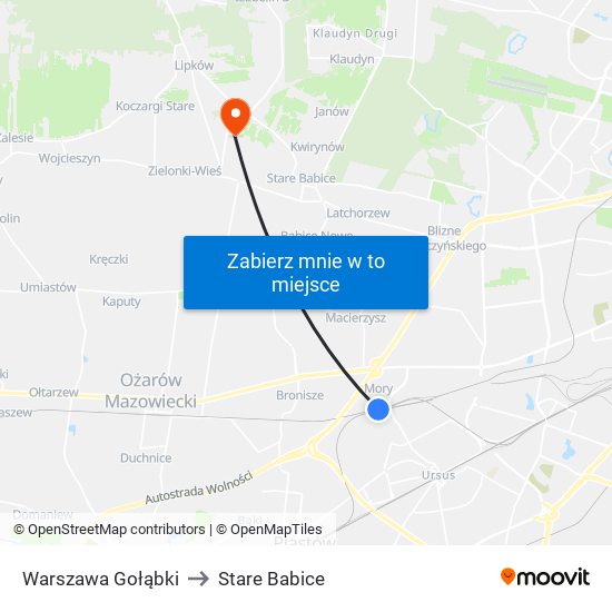 Warszawa Gołąbki to Stare Babice map