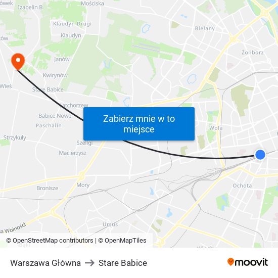 Warszawa Główna to Stare Babice map