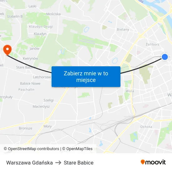 Warszawa Gdańska to Stare Babice map