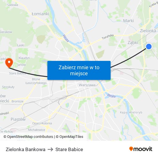 Zielonka Bankowa to Stare Babice map