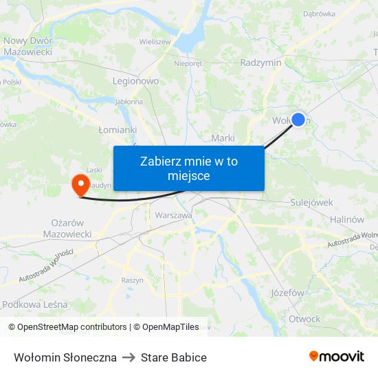 Wołomin Słoneczna to Stare Babice map