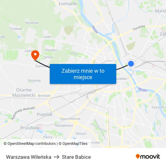 Warszawa Wileńska to Stare Babice map