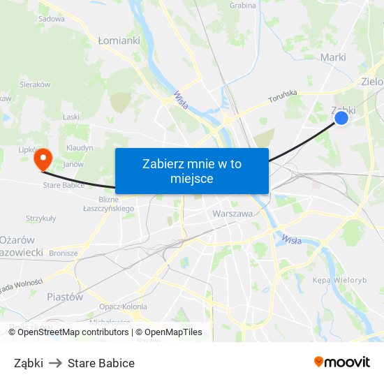 Ząbki to Stare Babice map