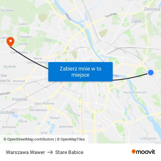 Warszawa Wawer to Stare Babice map