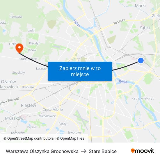 Warszawa Olszynka Grochowska to Stare Babice map