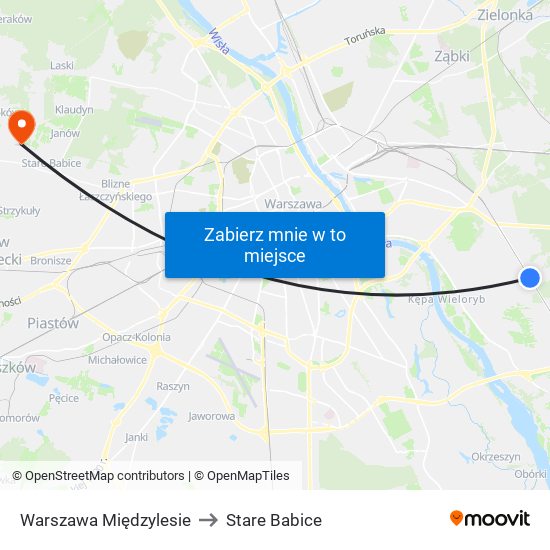 Warszawa Międzylesie to Stare Babice map