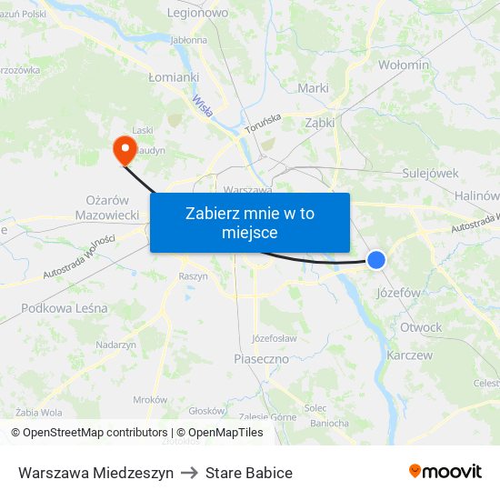 Warszawa Miedzeszyn to Stare Babice map