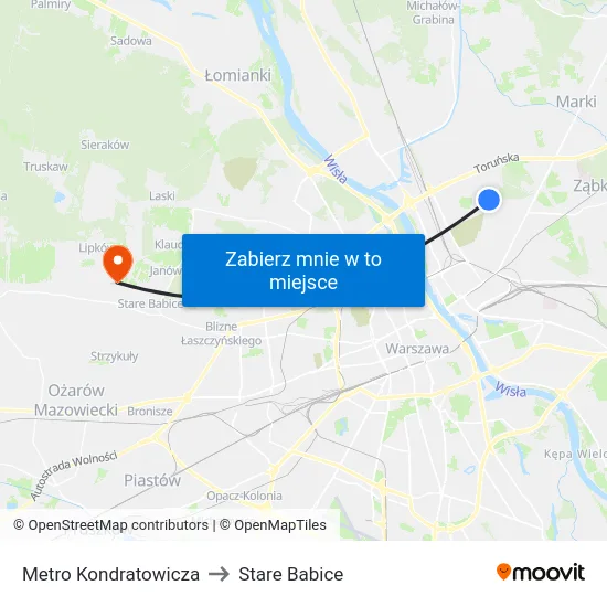 Metro Kondratowicza to Stare Babice map