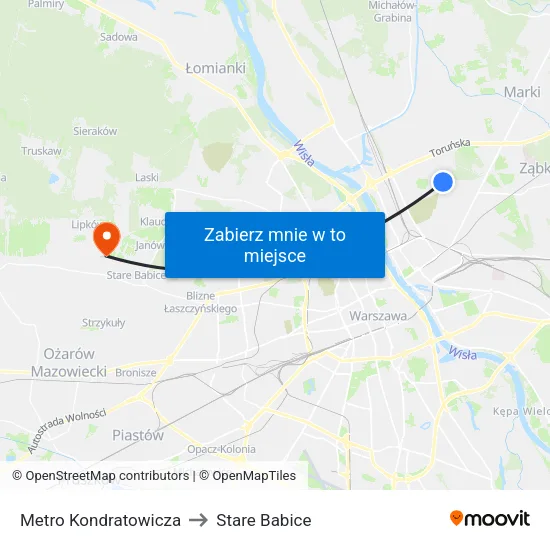 Metro Kondratowicza to Stare Babice map