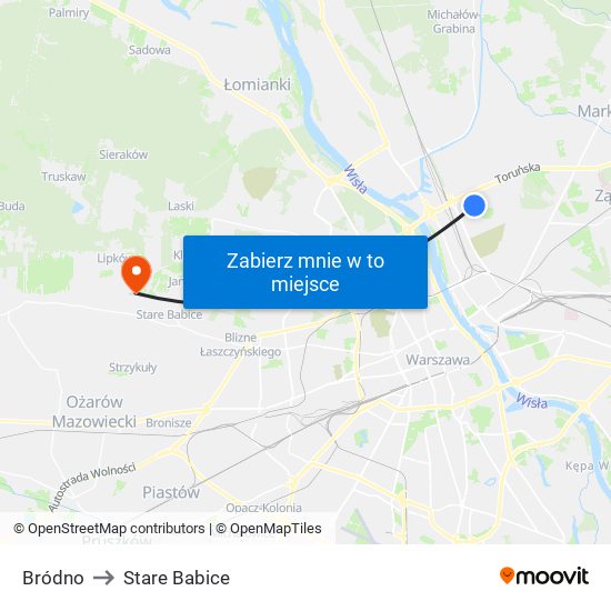 Bródno to Stare Babice map