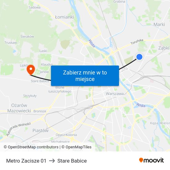 Metro Zacisze to Stare Babice map