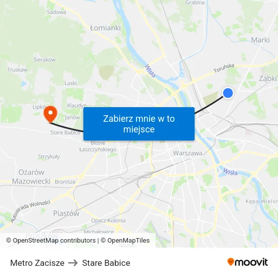 Metro Zacisze to Stare Babice map