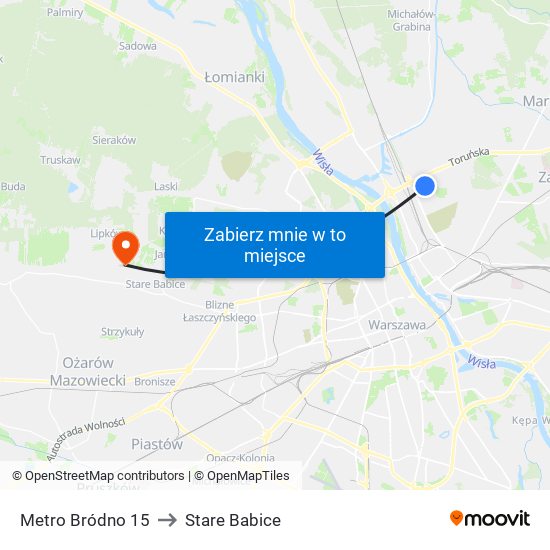 Metro Bródno 15 to Stare Babice map