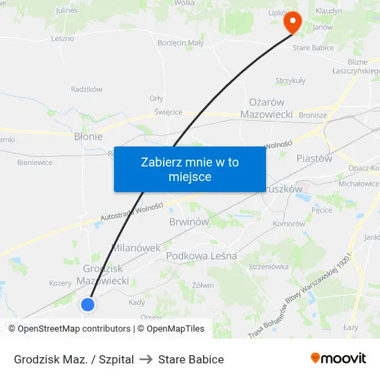 Grodzisk Maz. / Szpital to Stare Babice map