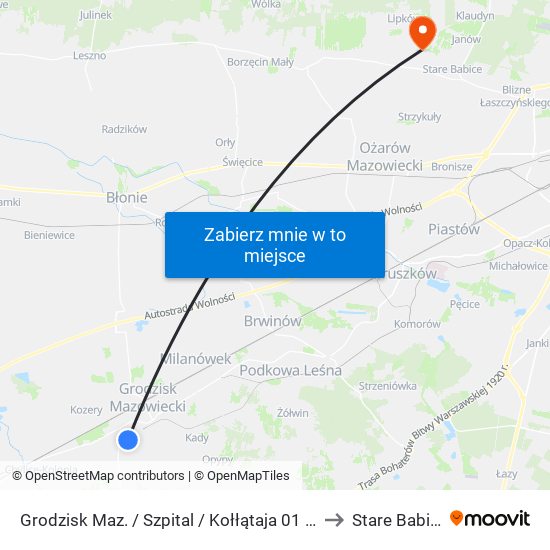 Grodzisk Maz. / Szpital / Kołłątaja 01 (Nż) to Stare Babice map