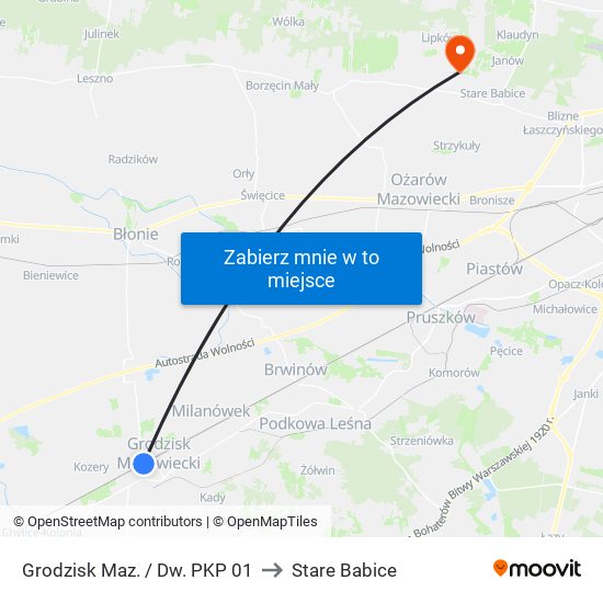 Grodzisk Maz. / Dw. PKP 01 to Stare Babice map