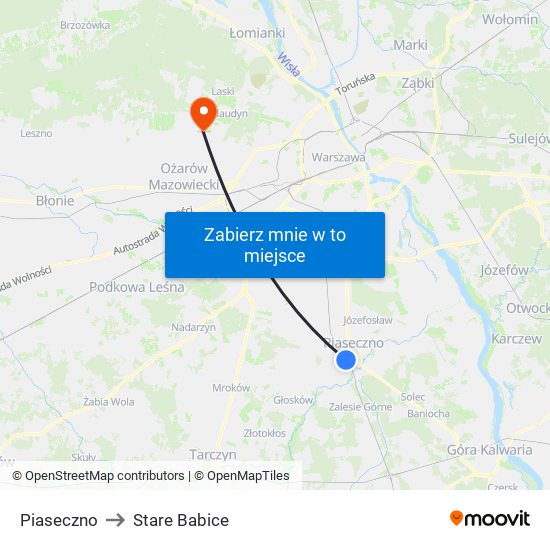 Piaseczno to Stare Babice map