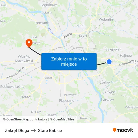 Zakręt Długa to Stare Babice map