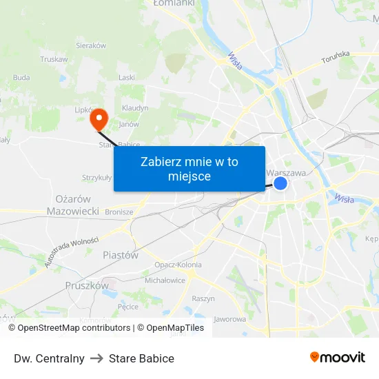 Dw. Centralny to Stare Babice map