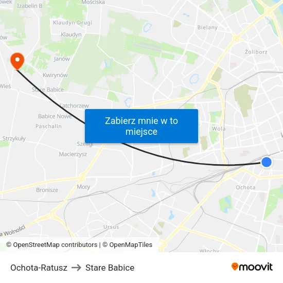 Ochota - Ratusz to Stare Babice map